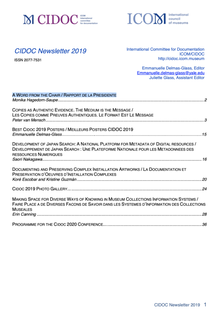 CIDOC Newsletter 2019 front-page 